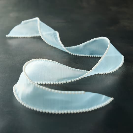 1.5" x 3yd. Blue Sheer Pearl Edge Ribbon by Celebrate It® Classic